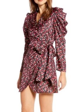 Something Navy Revolve Floral Mini Wrap Dress NWT